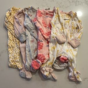 Size NB Girl’s Footie Pajamas Bundle Lot 5 Pieces